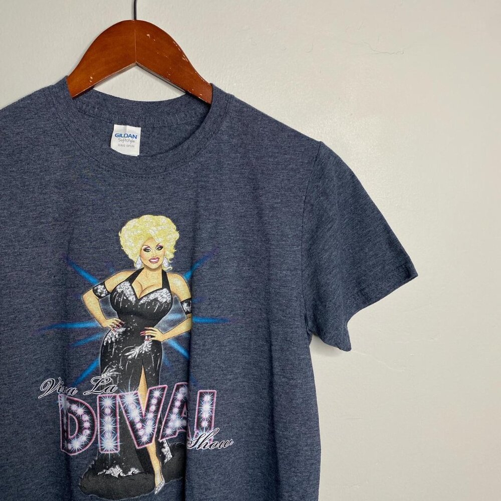 Viva La Diva! Navy blue drag queen tee about a size small